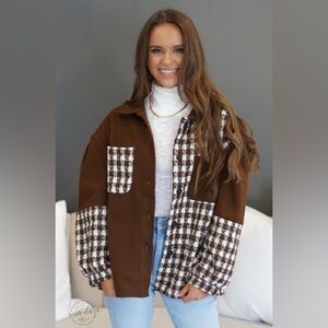 Brown and White Plaid Women's Jacket